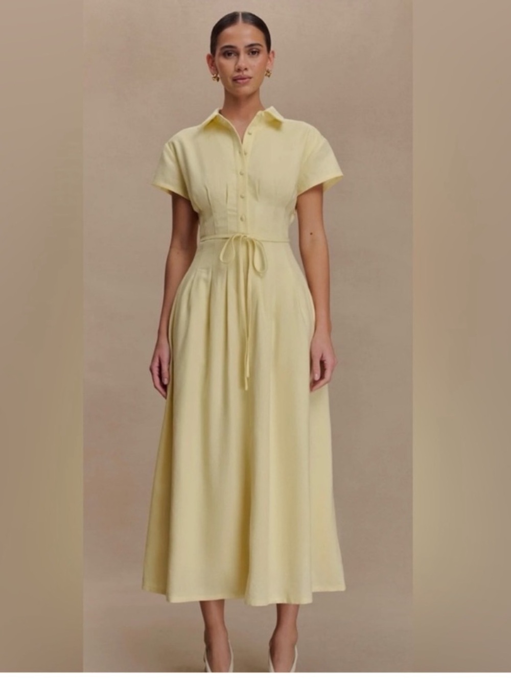 MESHKI Aysha Dress XS Linen Midi Blue Button Front Shirt Dress Quiet Luxury B20